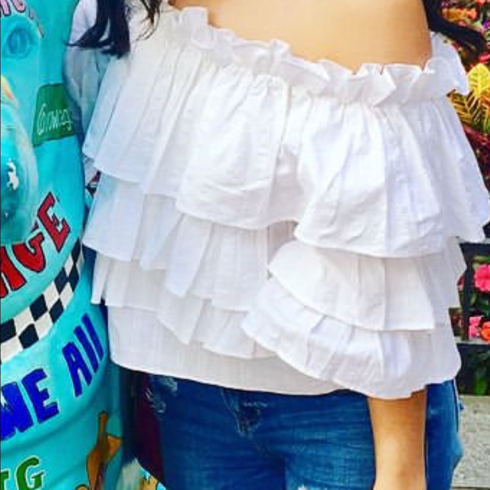 White Ruffle Off the Shoulder Cotton Top